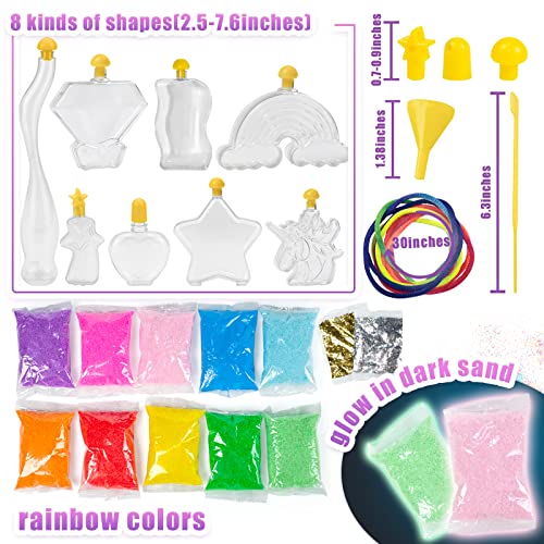 3 otters 36PCS Sand Art Kit, Glitter Sand Kit Kids Sand Toys Rainbow Sand Glow in Dark with Sequins Bottles for DIY Crafts Supplies, Arts and Crafts for Kids 4-6