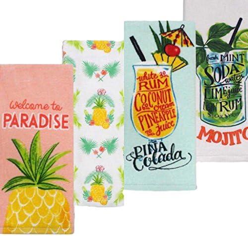 Celebrate Summer Together Welcome to Paradise Pineapple and Mojito Beverages Kitchen Towel 4-pk.