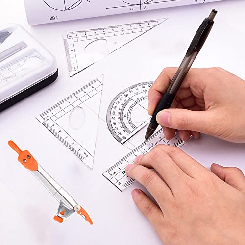 CHUKCHI Geometry Kit, 10 Pieces Math Supplies Kit with Rulers, Protractor, Compass, Pencil Lead Refills, Pencil, Eraser, Used for Drawing Measurement and Geometry Learning （Orange）