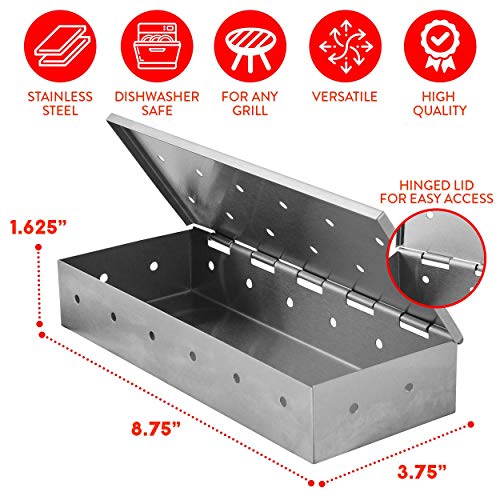 Kaluns BBQ Smoker Box for Wood Chips - Great for Use on Your Gas or Charcoal Grill to add Delicious Smoked Flavor to Your Meat - Hinged Lid - Thick Stainless Steel WARP Free Grilling Accessory - Thumbnail 3