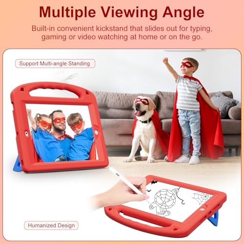 LKOOZO Kids Case for iPad 9th/8th/7th Generation (iPad 10.2 inch 2021/2020/2019), Shockproof Cover with Screen Protector (Red)