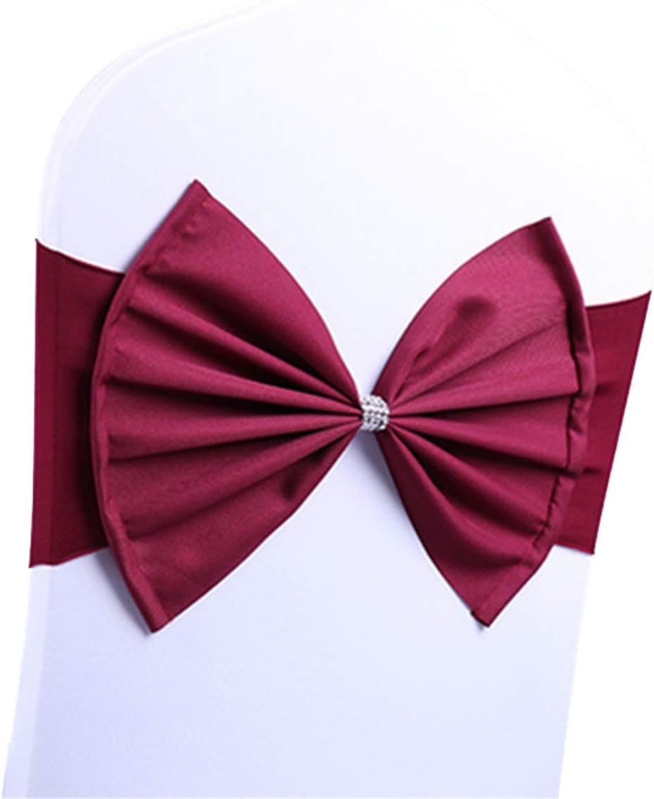 LORIE Wedding Chair Sashes Bow Spandex Chair Cover Bands Party Chair Ribbons for Baby Shower Banquet Christmas Thanksgiving Decorations (5, Burgundy)