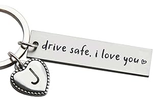 OFlyDesigns Personalized Initial Key Chain Gift, Drive Safe I Love You, Stamped Stainless Steel Keychain, Valentine's Gift, New Driver Gift, to Boyfriend, Personalized First Car Key Chain Drive Safe
