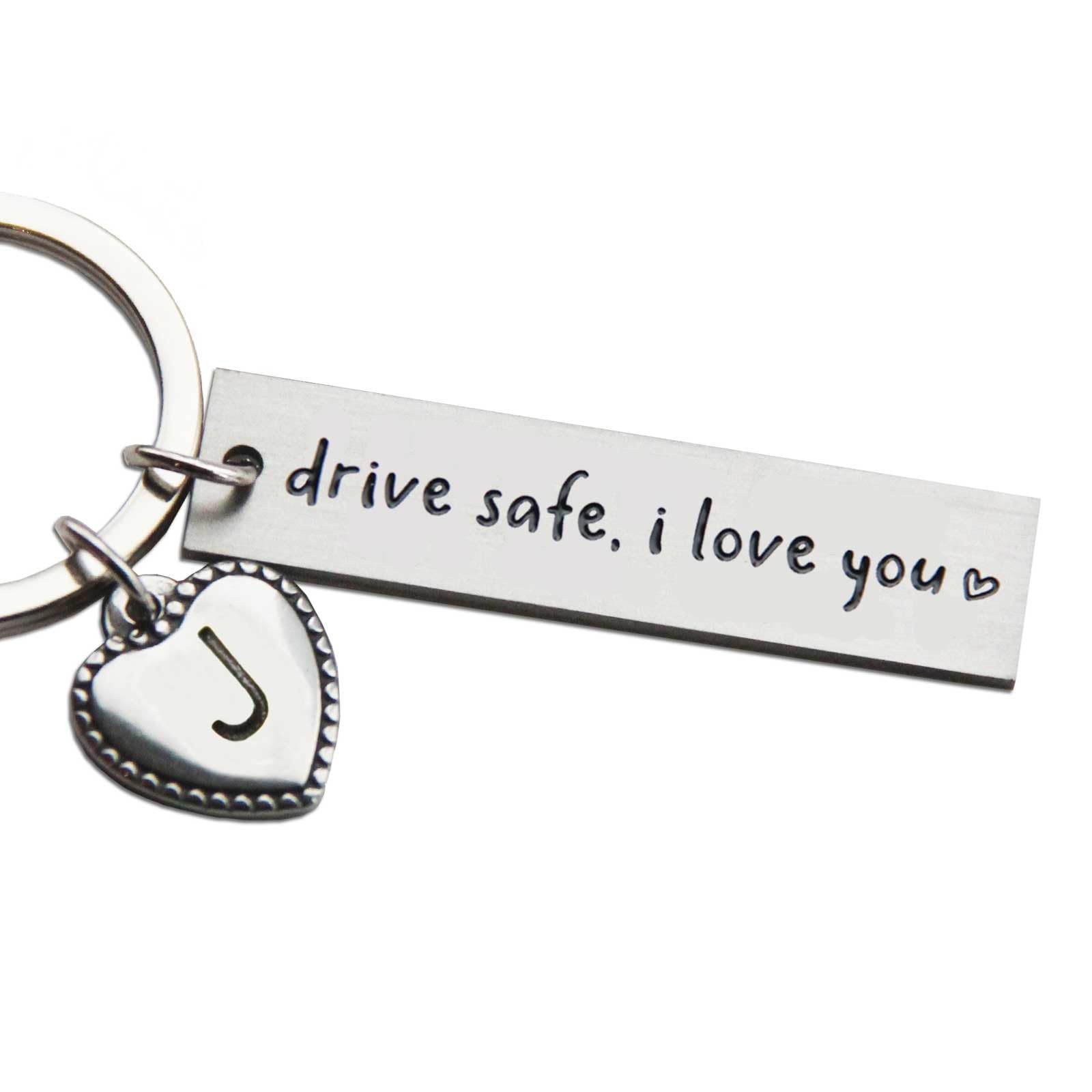 Personalized Initial Key Chain Gift, Drive Safe I