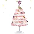 Small Pink Christmas Tree, 2ft Mini Christmas Tree, Artificial Small Desktop Xmas Tree with Lights and Tree Ornaments, for Christmas Thanksgiving Decorations