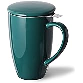 Sweejar Porcelain Tea Infuser Mug with Lid, 16 oz Teacup with Strainers for Loose Leaf Tea, Microwave and Dishwasher Safe Coffee Mug(New Jade)