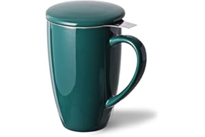 SWEEJAR Porcelain Tea Mug with Infuser and Lid,Teaware with Filter, Loose Leaf Tea Cup Steeper Maker, 16 OZ for Tea/Coffee/Mi