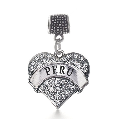 Inspired Silver Peru Pave Heart Memory Charm Fits Pandora Bracelets & Compatible with Most Major Brands such as Chamilia, Murano, Troll, Biagi and other European Bracelets