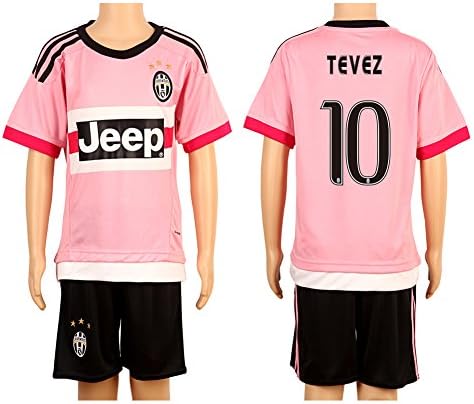 Pink #10 Tevez Away Kids Youth Soccer Jersey (2015/16)