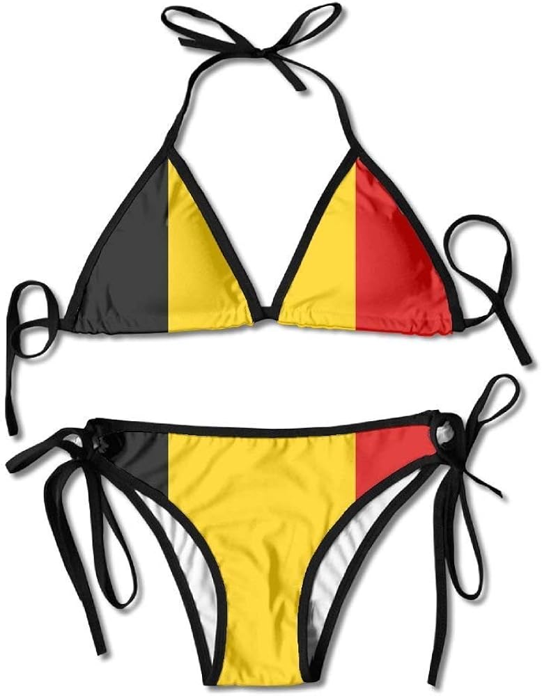 Belgium Flag Stripe Womens Bikini Set Beach Swimwear Adjustable