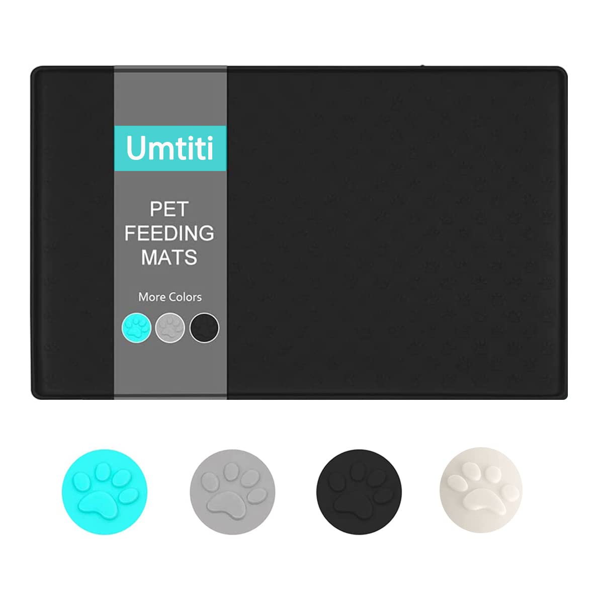 Umtiti Bowl Mat for Dogs and Cats (48 x 30 cm, Black), Waterproof Non-Slip Silicone Dog Bowl Feeding Bowl Mat, Waterproof Mat with Rim, Dishwasher Safe, M-1 Piece, Black