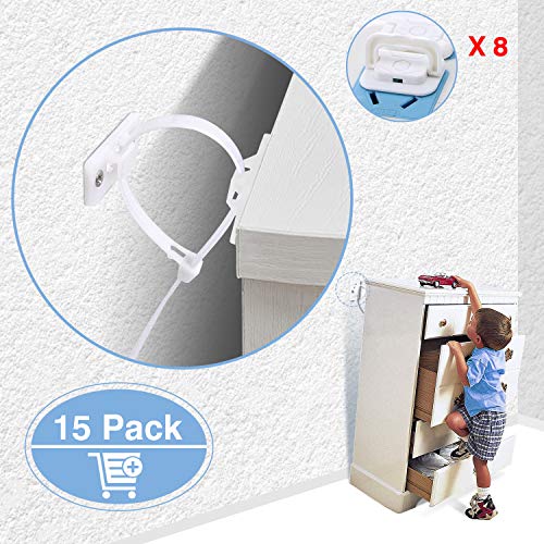 Furniture Straps Baby Proofing Wall Anchors,Splaks 15 Pack Anti Tip Furniture Anchors Kit,Adjustable Child Safety Cabinet Straps Earthquake Resistant Protect Toddler Pet from Falling Furniture - Thumbnail 7