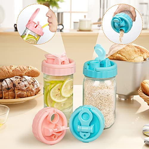 Mason Jar Lids, Wide Mouth Flip Cap Mason Lids with Straw Reusable