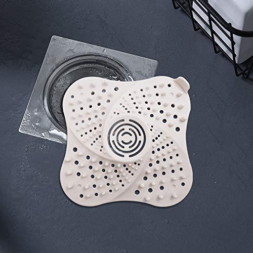 4 Pcs Shower Drain Covers with Stickers, AIFUDA Rubber Sink Strainer Drain Protector Hair Catcher for Kitchen and Bathroom