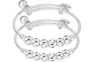 FOMIYES 2Pcs Adjustable Silver Baby Bracelets for Infant Girls and Boys with Bell Charming Toddler Jewelry for Birthday and S