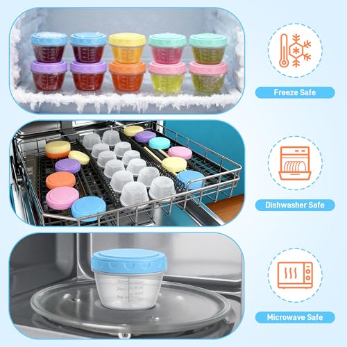 Fentar 18 Pieces Airtight Small Food Containers with Scale, 120ML Reusable Freezer Containers, Small Trays with Lids for Sauces, Yogurt (6 Colors)