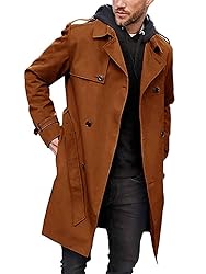 Pretifeel Mens Trench Coat Slim Fit Double Breasted