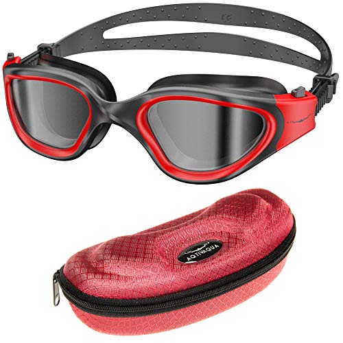 AqtivAqua Swim Goggles Swimming Goggles for Adult Men Women Kids Youth Girls Boys Childrens DX (Red/Black Color)