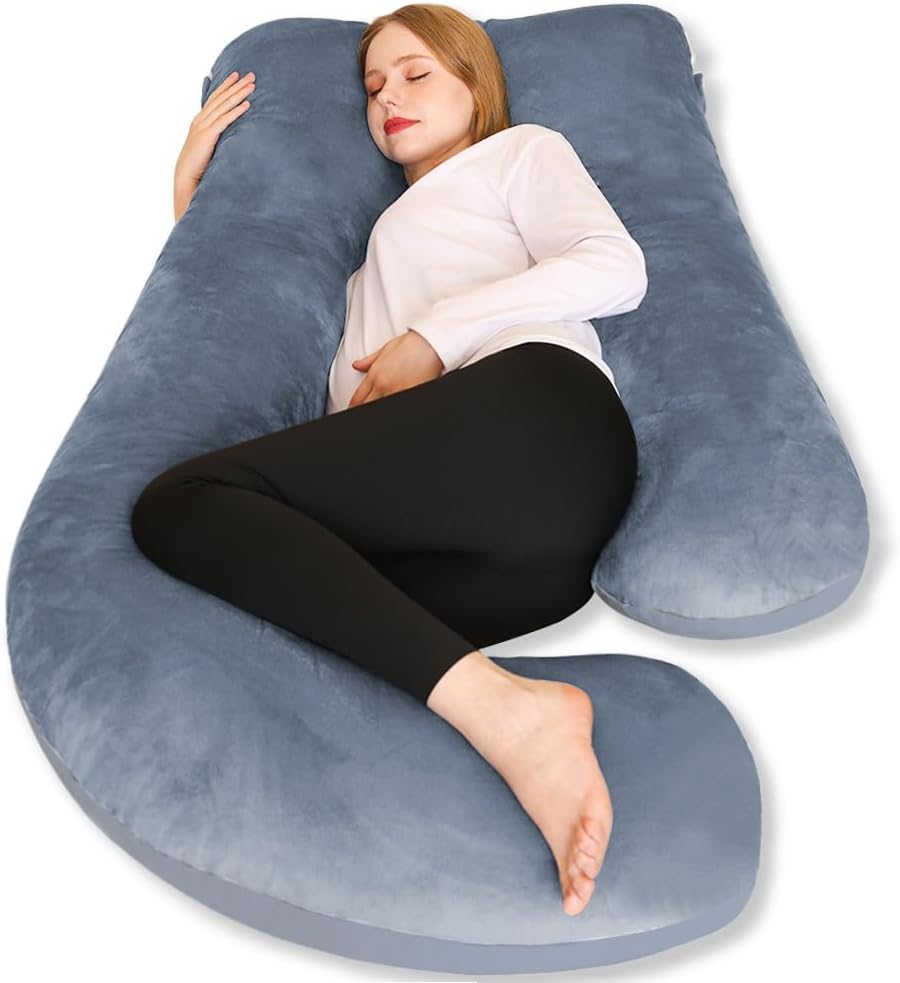 Chilling Home 55 in Maternity Pillow J Shape Full Body Pillow Grey