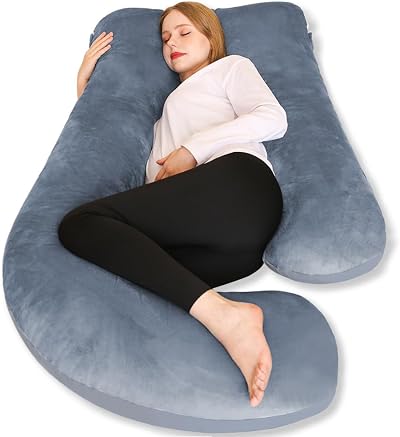 Chilling Home 55 in Maternity Pillow J Shape Full Body Pillow Grey