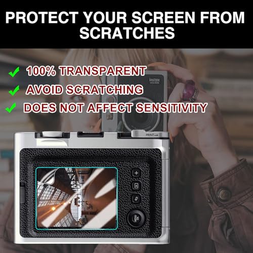 PFUTURE Accessories Kit for Fujifilm Instax Mini EVO Instant Camera - Clear Case, Lens Cap, Adjustable Strap, Mini Photo Album, Screen Protector, DIY Sticker, Brown (No Camera)