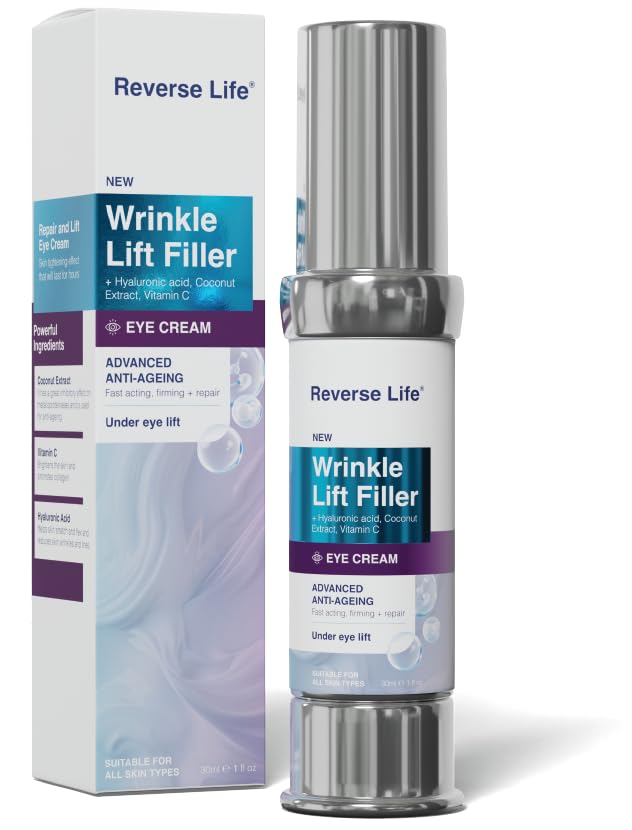 Reverse Life - Lifting Eye Cream for Wrinkles - Eye Cream for Dark Circles and Puffy Eyes with Lifting and Filling Properties - Hyaluronic Acid, Coconut Extract & Vitamin C - 30ml
