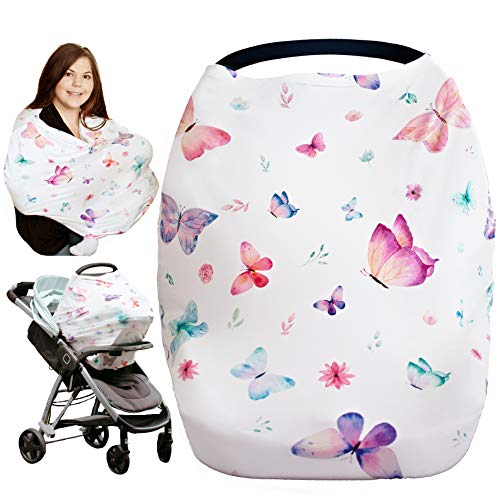 iLuvBamboo Nursing Cover for Babies - Car Seat Multi-Use Protector - Infant Carseat Canopy, Stroller, Shopping Cart, Highchair, Breastfeeding & Scarf. Best Baby Gifts for Registry & Baby Shower