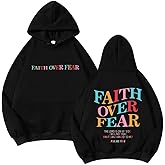 BYSLFMG Faith Over Fear Hoodie Womens Christian Graphic Cute Hoodies Cotton Blend Sweatshirt Casual Tops