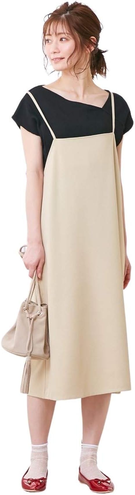 Amazon Co Jp Nissen ニッセン スカート きれいめ マタニティウェア 授乳服 産前 産後 授乳服 A I N ジャンパースカート アシンメトリートップス2点セット 服 ファッション小物