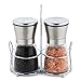 Brushed Stainless Steel Salt and Pepper Shakers or Grinders with Matching Stand and Adjustable Coarseness Feature (Sea Salt)