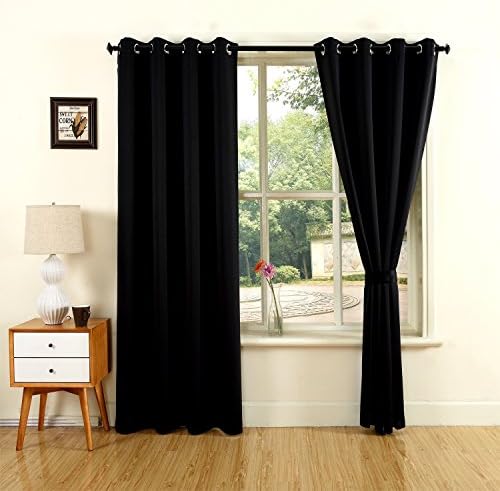 YOJA Thermal Insulated Blackout Window Curtains for Bedroom Black,52"Wx84"L(2 Panels/Set)