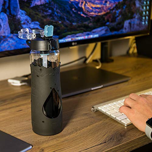 Escape Glass Filtered Water Bottle | 24oz | Black | American Made Filter Removes Chemicals, Lead, PFOA, PFOS, Chromium 6, VOCs, Giardia, Cryptosporidium & 99.99% of Tap Water Contaminants | BPA Free - Thumbnail 3