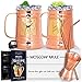 G GOODYGOODS Moscow Mule Copper Mugs: Make Any Drink Taste Much Better! 100% Pure Solid Copper His & Hers Gift Set- 2 Hammered 18 OZ Copper Cups 2 Unique Straws, Jigger & Recipe Booklet!