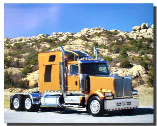 Gold Big Rig Richard Stockton Semi Classic Truck Wall Decor Art Print Poster (16x20)