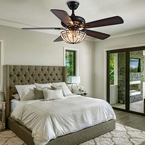 48 Crystal Ceiling Fans With Lights And Remote, Dimmable, 6 Speeds, Luxury Chandelier Fan Gold Crystal Fandelier For Dining Room Living Room Bedroom