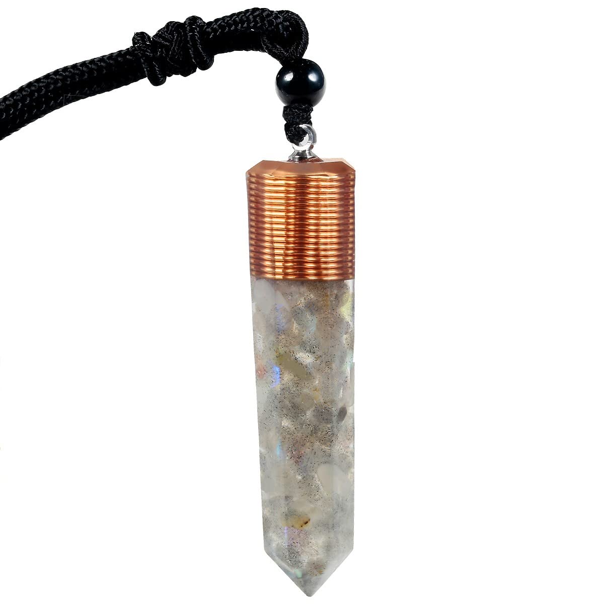 KYEYGWO Healing Orgone Crystal Point Necklace for Unisex Hexagonal Quartz Chip Stones Pendant Single Point Crystal Wand Amulet for Meditation and Yoga