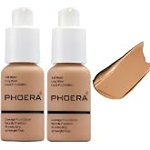 2 Pack PHOERA Foundation, Long-Lasting Waterproof Oil Full Coverage Flawless Soft Matte Liquid Foundation.105 San