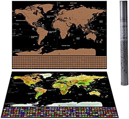 DOFLY Scratch Off World Map Poster with US States and Country Flags, Clean design and Vibrant Colors to give you deluxe travel, Perfect Gift for Travelers