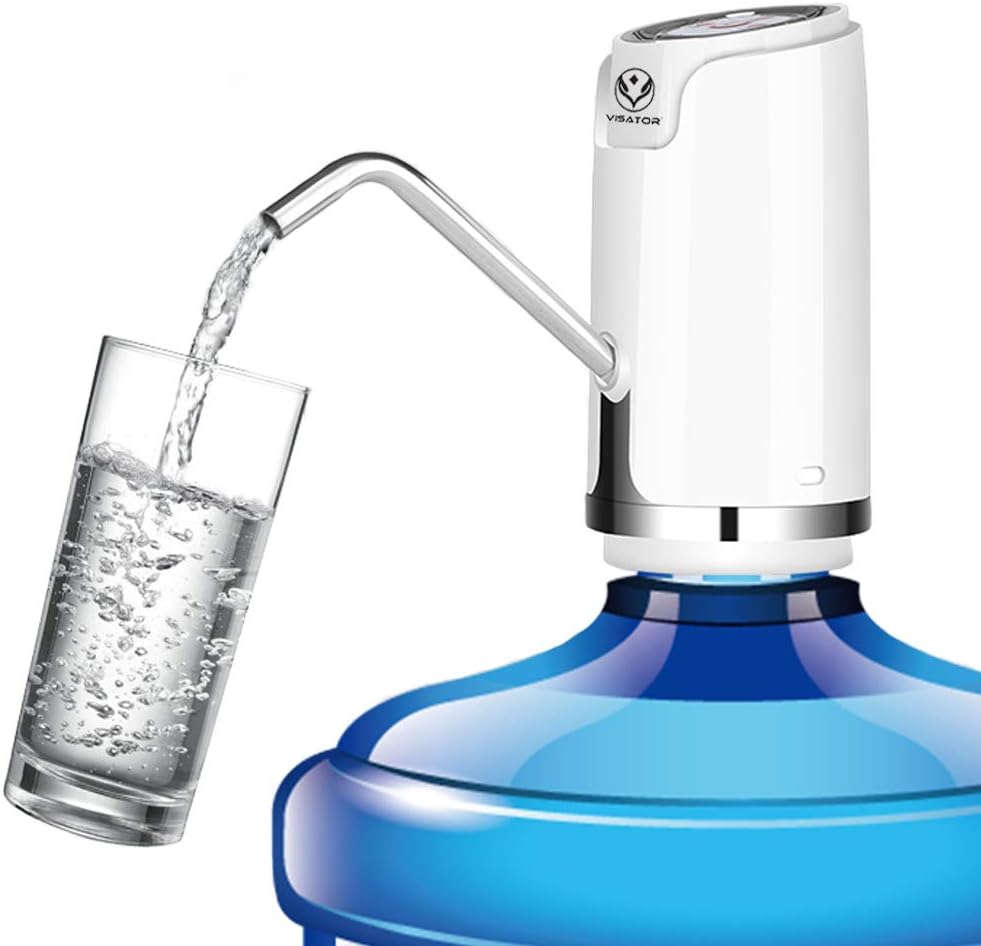 VISATOR 5 Gallon Water Bottle Dispenser - Portable Compact Intelligent wireless Electronic Drinking Water Pump with 600ml quantitative effluent Switch fits for 1 to 5 Gallon Jugs (White)