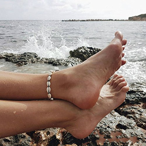 POTESSA Natural Cowrie Beads Shell Anklet Bracelet Handmade Beach Foot Jewelry Hawaiian Jamaican Style Adjustable for Women Unisex