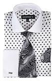 George's Men's 100% Cotton Polka Dot Pattern Dress Shirt 17-17 1/2 36-37 White