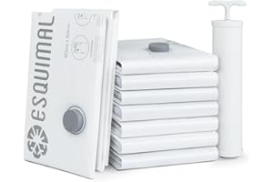 ESQUIMAL Bolsas de Almacenamiento de Compresión al Vacío (9 pzas 80x60 cm) y Bomba de Aire | Reutilizables | Para empacar ropa viaje, guardar edredones, cobertores, almohadas | Ahorro de Espacio