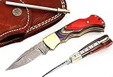 RA-5167-MCW Custom made damascus steel folding lock back knife MCW handle and brass bolster,