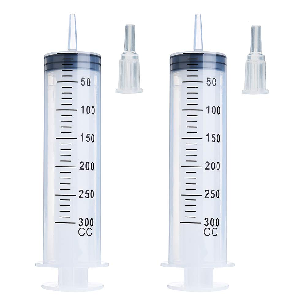 2 Pack 300ml Syringes, Extra Large Plastic Syringe for Glue Dispensing, Scientific Labs, Watering, Refilling, Multiple Uses