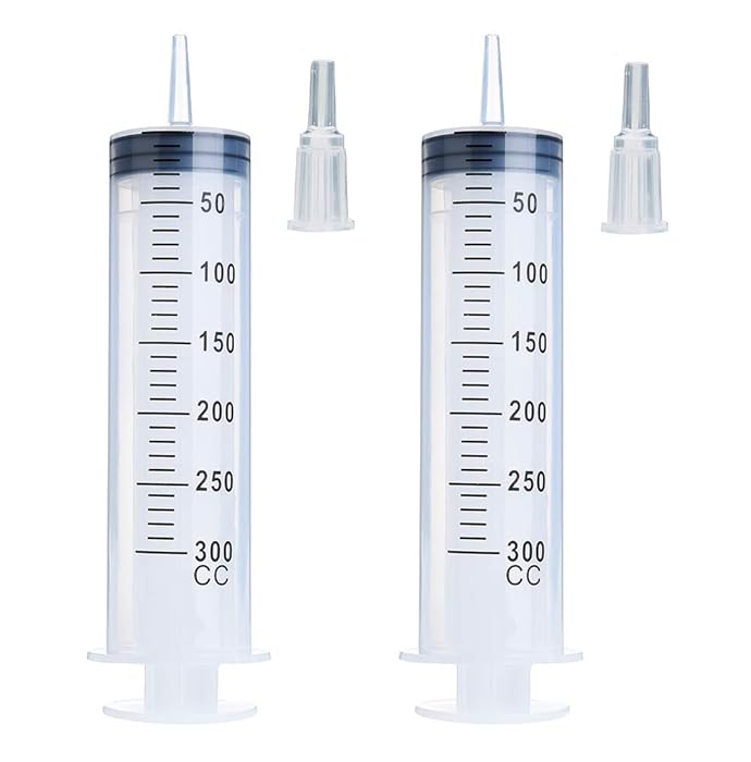 2 Pack 300ml Syringes, Extra Large Plastic Syringe for Glue Dispensing, Scientific Labs, Watering, Refilling, Multiple Uses