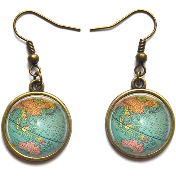 Round Earth Dangle Earrings For Women Acrylic Glitter Circle Ocean World Earth Day Globe Map Statement Charms Drop Dangling Hoop Earrings Cute Holiday Party Earth Day Jewelry Gifts