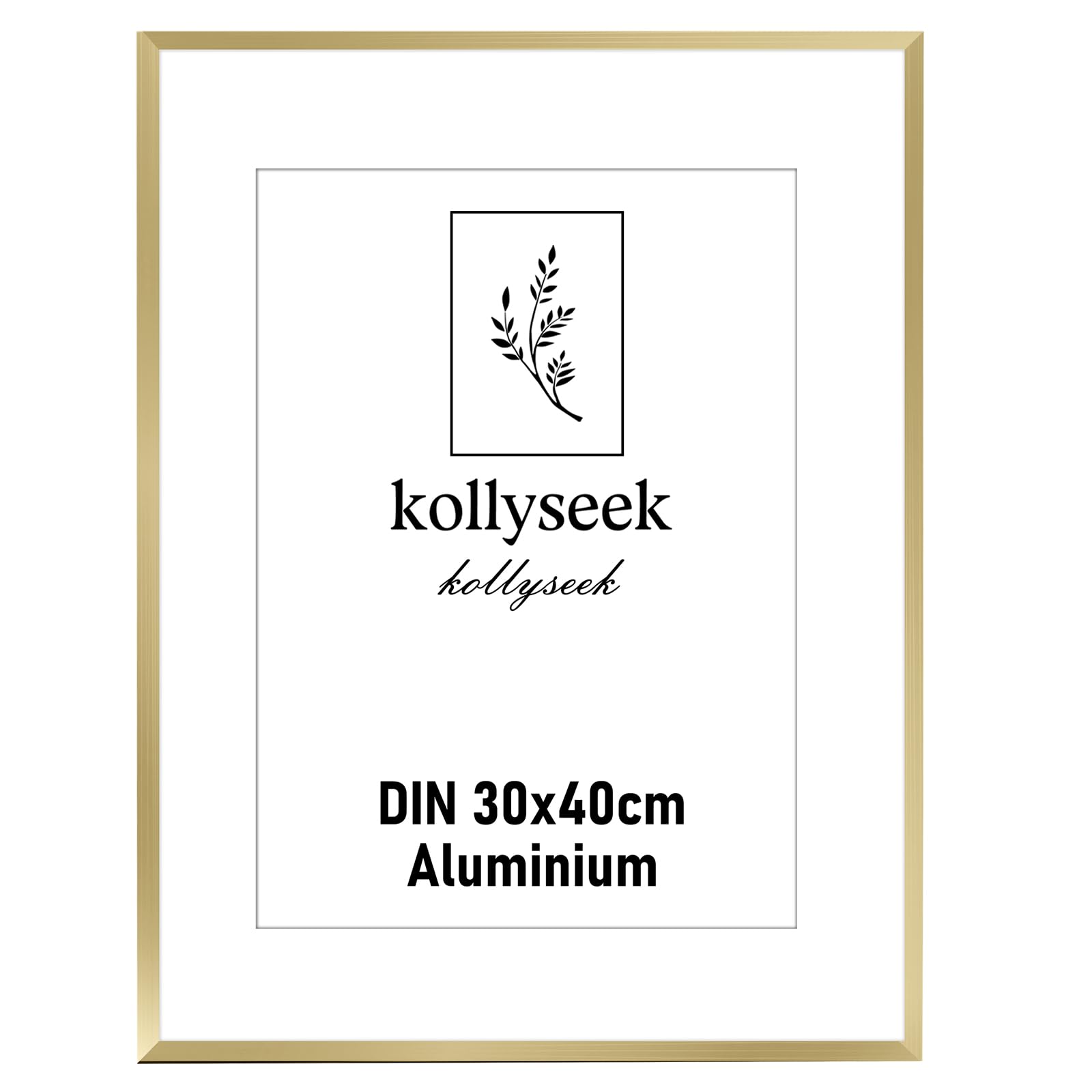 kollyseek Aluminium Frame 30x40cm Gold Metal Poster Frame with Shatterproof Acrylic Glass Modern Picture Frame with Mount for Pictures Poster Photo Gold