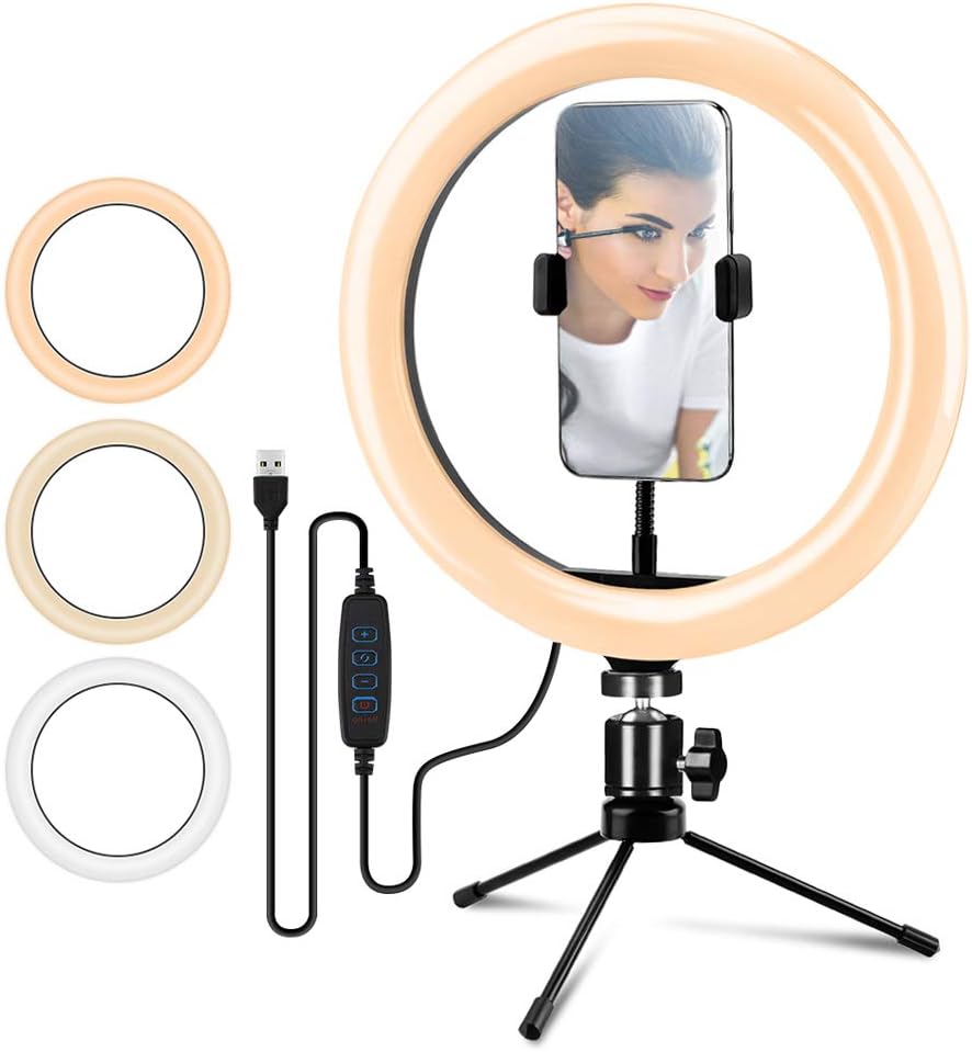 Gulymm 10.2" Ring Light with Stand, Selfie Ring Light with Dimmable 3 Light Modes &10 Brightness Level, USB LED Lamp for YouTube Video Makeup Live Streaming Volg, Compatible with iPhone & Android