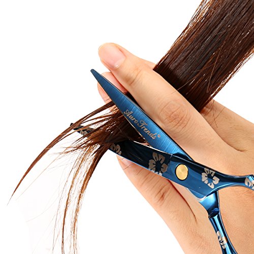 AuroTrends Professional Barber Razor Edge Hair Cutting Shears Set, Sakura Hairdressing Scissors and Hair Thinning Scissors/Shear Set+ Free Case/Hairclips/Comb/Cleaning Cloth (Sakura)