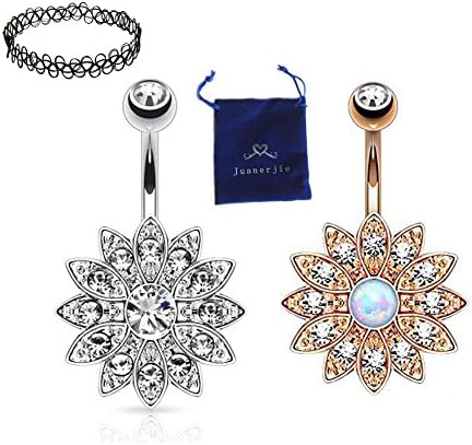 2 pcs Belly Button Ring Jeweled Flower